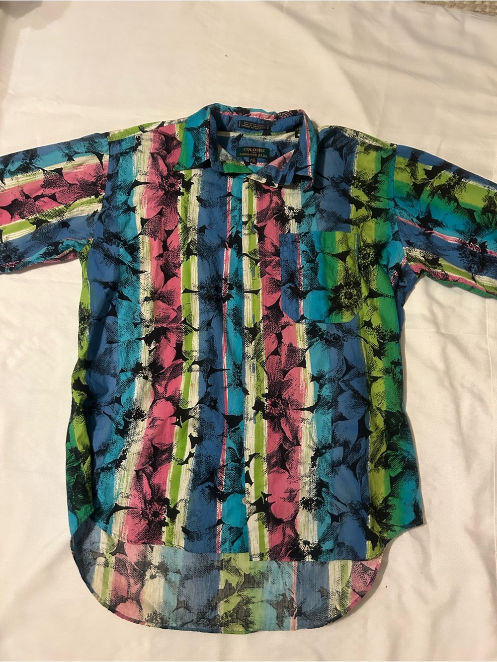 Vtg 80 90's Colours ABSTRACT Floral NEON All Over Print Surfer HiP HoP Shirt L